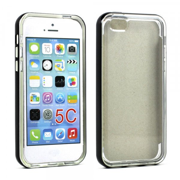 Wholesale Apple iPhone 5C Clear Gummy Bumper Hybrid Case (Black Clear)